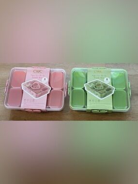 2- CWC COOK WITH COLOR Pink & Green Snack Box Set - 8 Compartments Storage NEW